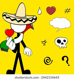 mexican mariachi pictogram cartoon love heart hand pack collection in vector format