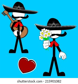 mexican mariachi pictogram cartoon set in vector format