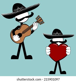 mexican mariachi pictogram cartoon set in vector format