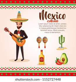 mexican mariachi with set icons character
