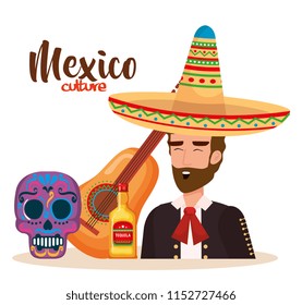 mexican mariachi with set icons character