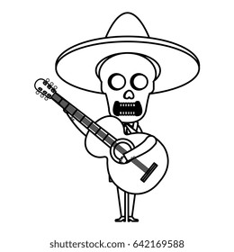 Mexican mariachi skull character with guitar