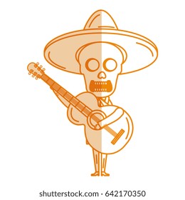 Mexican mariachi skull character with guitar