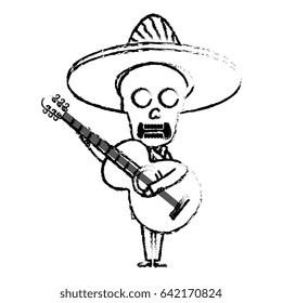Mexican mariachi skull character with guitar