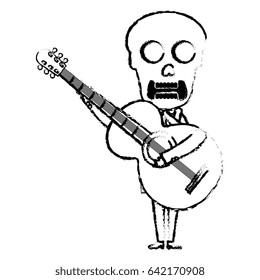 Mexican mariachi skull character with guitar