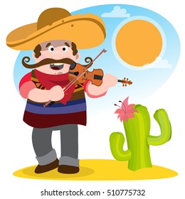 Mexican. Mariachi in sombrero and with a violin.