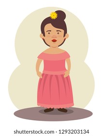 mexican mariachi woman with hairstyle and dress to event