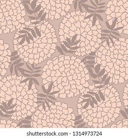 Mexican marigold hand drawn seamless pattern. Patula flower vintage doodle sketch. Tagetes erecta ink pen texture. Wildflower cartoon drawing. Textile, wrapping paper, wallpaper vector floral design