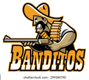 Mexican Mascot Aiming Shotgun 