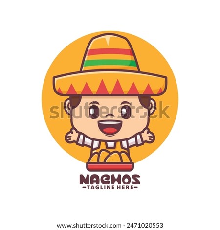 Mexican mascot character with nachos, vector illustration for culinary industry, logo, sticker, icon, etc.