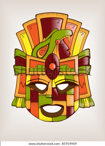 Mexican Mayan Aztec Wooden Mask Stock Vector (Royalty Free) 85954969