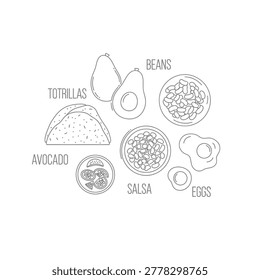 Mexican meal. isolated vector objects. delicious food and snacks. healthy meal, fresh ingredients, meal preparation.