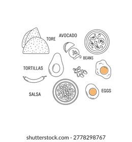 Mexican meal. isolated vector objects. delicious food and snacks. healthy meal, fresh ingredients, meal preparation.