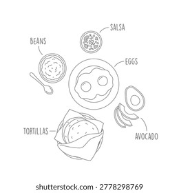 Mexican meal. isolated vector objects. delicious food and snacks. healthy meal, fresh ingredients, meal preparation.