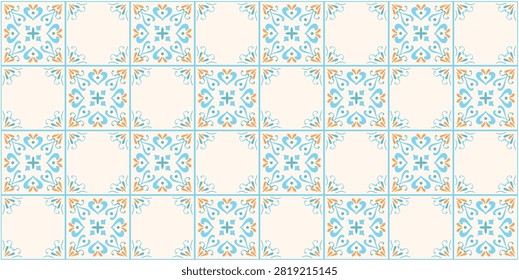 Mexican or Mediterranean blue seamless pattern. Tiles vector illustration. Background modern mosaic motif ornaments. Creative ceramic design art element.