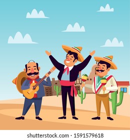 Mexican men design, Mexico culture tourism landmark latin and party theme Vector illustration