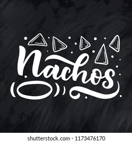 Mexican Menu lettering with traditional food names Guacamole, Enchilada, Tacos, Nachos and more. Vector vintage illustration on chalk background. Vector