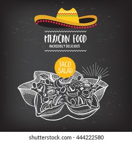 Mexican menu placemat food restaurant, menu template design. Vintage creative dinner brochure with hand-drawn graphic. Vector food menu flyer. 