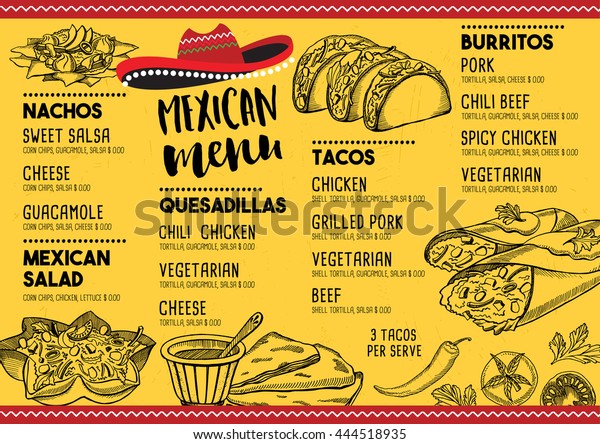 Mexican Menu Placemat Food Restaurant Menu Stock Vector (Royalty Free ...