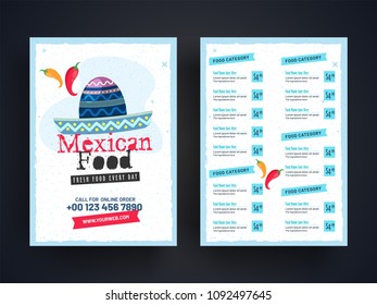 Mexican menu for restaurant and cafe.