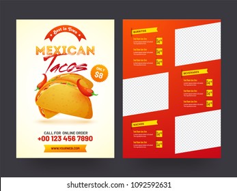 Mexican menu for restaurant and cafe.