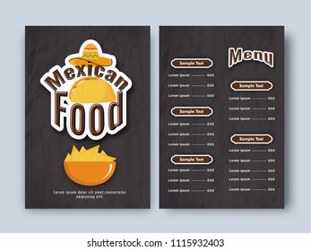 Mexican menu for restaurant and cafe.