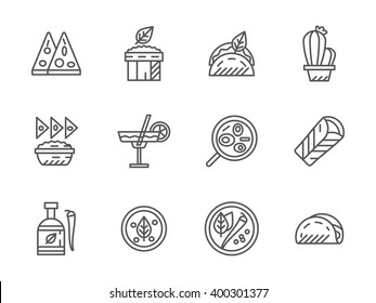 Mexican menu for street food, restaurant. Dinner and lunch. Collection of line style vector icons