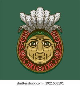 Mexican mesoamerican mythology. Ancient Mayan totem. Aztec god.