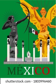 
Mexican monuments Diana the huntress, Angel of Independence, monument of Boys heroes of Chapultepec illustration 