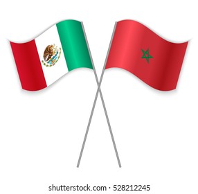Mexican and Moroccan crossed flags. Mexico combined with Morocco isolated on white. Language learning, international business or travel concept.