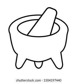 A Mexican mortar and pestle, known as molcajete, used to crush, mix, grind or mince multiple types of spices and other kinds of food. Vector illustration in black and white.