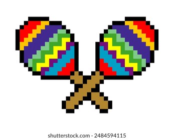 Instrumento musical mexicano Maracas en estilo pixel art