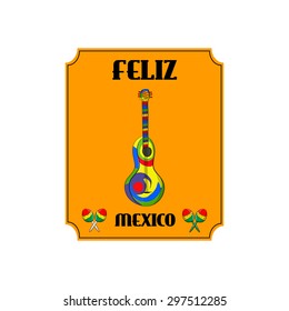 Mexican musical instruments Guitar and maracas. fiesta Posters