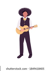 Mexican musician with guitar flat color vector faceless character. Guitarist in sombrero. Latin festival music performance isolated cartoon illustration for web graphic design and animation