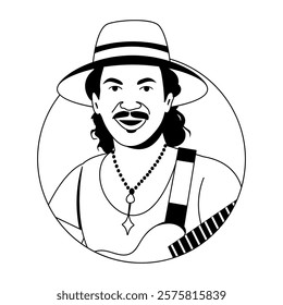 Mexican musician illustration in glyph style 