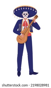 Mexican Musician Playing Guitar Semi Flat Color Vector Character. Editable Figure. Full Body Person On White. Traditional Costume Simple Cartoon Style Illustration For Web Graphic Design And Animation