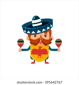 Mexican Musician In Traditional Clothes Isolated Flat Vector Cute Illustration On White Background