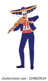 Mexican Musician With Violin Semi Flat Color Vector Character. Editable Figure. Full Body Person On White. Traditional Costume Simple Cartoon Style Illustration For Web Graphic Design And Animation