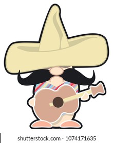 Mexican Musician wear Sombrero and guitar