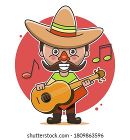 Mexican musicians vector illustration in native clothes and sombreros flat vector illustration