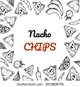 Mexican nacho chips hand drawn design. Vector illustration in sketch style