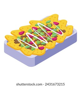 Mexican nacho icon isometric vector. Corn sauce food. Art face celebration
