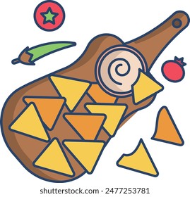 Mexican nacho linear color vector illustration