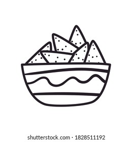 Mexican nachos bowl free form line style icon design, Mexico culture theme Vector illustration