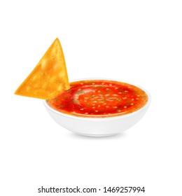 Mexican nachos chips with salsa sauce, vector illustration.