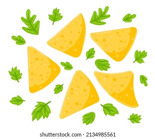 Mexican nachos, corn tortilla chips. Cartoon Vector illustration isolated on white background