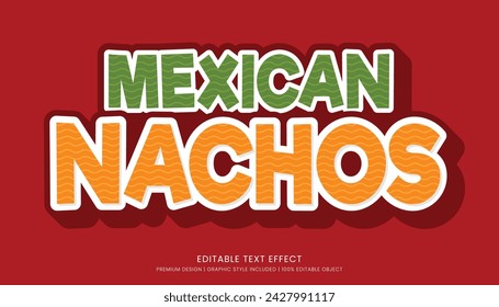 nachos mexicanos editable 3d plantilla de efecto de texto tipografía en negrita y estilo abstracto, logotipo de alimentos y comida rápida marca