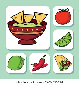 mexican nachos and food set