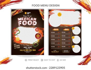 Mexican nachos hot spicy food menu with vibrant color flyers for fast food restaurant or online food delivery companies it can be use for promotional banners
moving board menu.