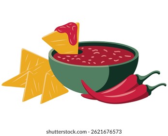 mexican nachos spicy chips sauce isolated vector illustration on white background